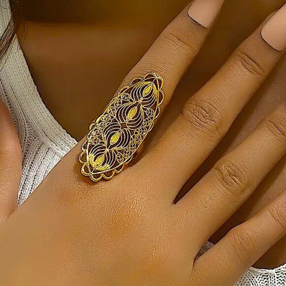 Gold Geometric 24K Exaggerated Ring - Picture 3 of 6